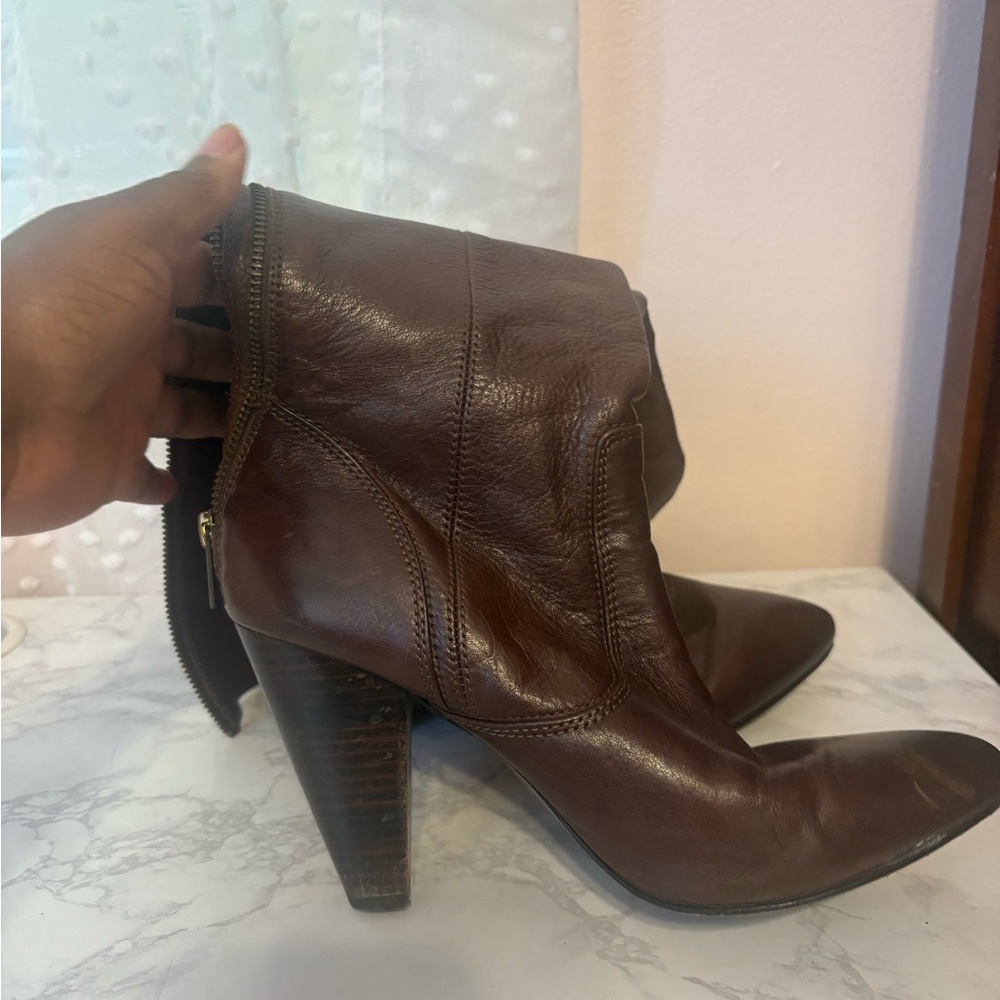 Frye Brown Leather Pointed-Toe High-Heel Ankle Boots